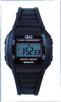 Q&Q #ML03J103Y Black Rubber Band Alarm LCD Digital