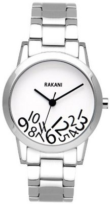 Rakani What Time? 32mm Black on White with Stainless Steel Band
