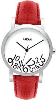 Rakani What Time? 40mm Black on White with Red Leather Band