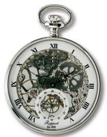 Rapport of London Chrome Plated Open Face Pocket with Skeletonized Movement