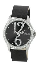 Rebel Ladies Analogue Black Dial Diamante Bezel & Black PU Strap REB2021