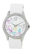 Rebel Ladies Flower Motiff White Dial Diamante Bezel White PU Strap 2019