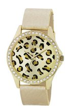 Rebel Ladies Gold Leopard Dial Diamante Bezel & PU Strap Fashion REB2020