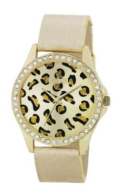 Rebel Ladies Gold Leopard Dial Diamante Bezel & PU Strap Fashion REB2020