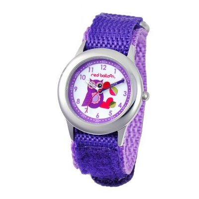 Red Balloon Kids' W000333 Love Owl Stainless Steel Time Teacher Purple Velcro Strap