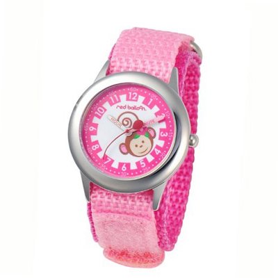 Red Balloon Kids' W000337 Pretty Girl Monkey Stainless Steel Time Teacher Pink Velcro Strap