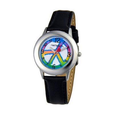 Red Balloon Kids' W000341 Peace Love and Happiness Tween Stainless Steel Black Leather Strap