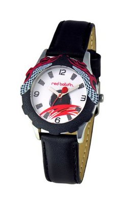 Red Balloon Kids' W000345 Speed Racing Tween Stainless Steel Printed Bezel Black Leather Strap