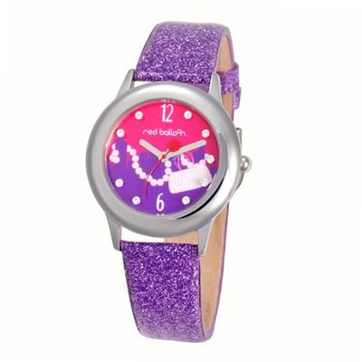 Red Balloon Kids' W000358 City Shopping Spree Tween Glitz Stainless Steel Purple Glitter Leather Strap