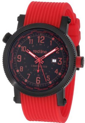 red line 18003-BB-01RD Compressor Black Dial World Time Red Silicone