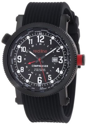 red line RL-18003-BB-01 Compressor World Time Black Dial Black Silicone