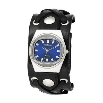 Red Monkey Designs Unisex RM666-XA2 X-Strap 2 Black Leather Blue Dial