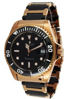 R?gnier Semplicita R1315 Golden Stainless Steel And Black Ceramic Strap Dateur 2030142