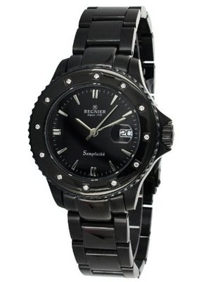 R?gnier Semplicita R1320 Ladies Black Stainless Steel Diamonds Bezel Strap 2080212