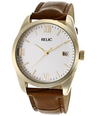 Relic Brown Crocodile Leather Band White Dial PR6164