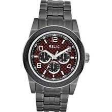 Relic by Fossil Brady Gunmetal Bracelet w/ Red Carbon Fiber Dial ZR15649