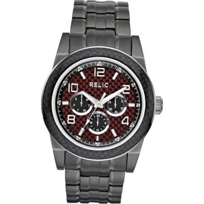 Relic by Fossil Brady Gunmetal Bracelet w/ Red Carbon Fiber Dial ZR15649