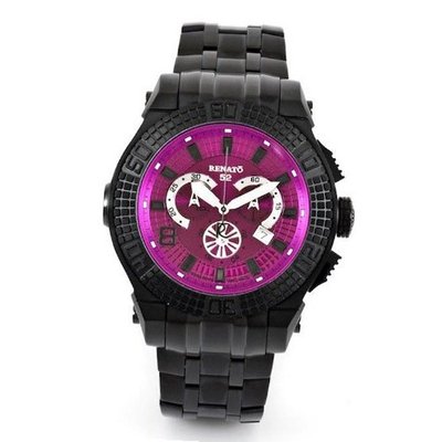 Renato Big Buzo BB52-P Swiss Chronograph Purple Dial 1650ft Diver Black Stainless Steel
