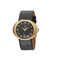 Replay Gents Black Dial Gold Plated Case Black Patterned Leather Strap