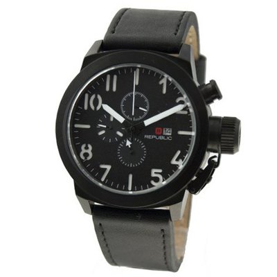 Republic Black Leather Analog Chronograph Quartz RP1069