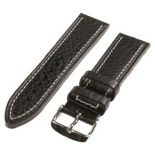 Republic Contrast Stitch Shrunken Grain Leather Strap, Black, Size 20 MM Regular