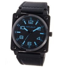 Republic Stainless Steel All Black Leather Strap Aviation