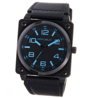 Republic Stainless Steel All Black Leather Strap Aviation
