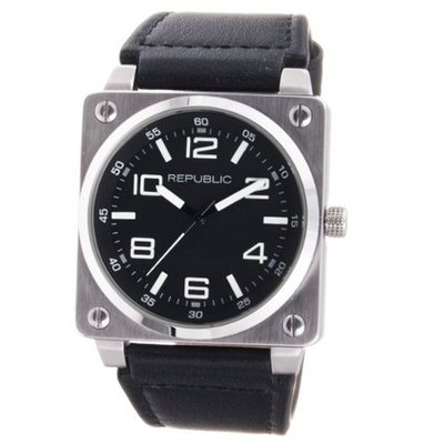 Republic Stainless Steel Black Leather Aviation