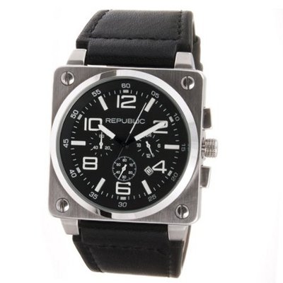 Republic Stainless Steel Black Leather Strap Chrono Aviation