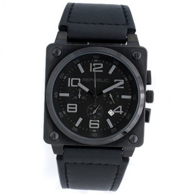 Republic Stainless Steel Black Leather Strap Chrono Aviation