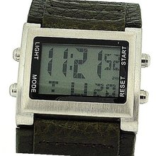 Retro Boys / Digital Chronograph Green Pu Wide Strap Sports RETRO-10B