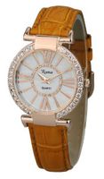 Ladies Crystal Diamond Brown Leather Strap White Dial Rose Gold Roman Numerals and Case - RCW0089