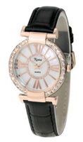 Ladies Designer Crystal Diamond Black Leather Strap White Dial Rose Gold Roman Numerals and Case - RCW0085