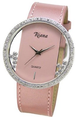 Ladies Designer Swarovski Moving Happy Crystals Pink Leather Strap Transparent Dial - RCW0073