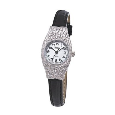 Ladies Luxury Swarovski Crystal Black Leather Strap - RCW0059