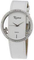 Ladies Luxury Swarovski Crystal White Leather Strap Clear Dial with Happy Moving Crystals - RCW0071