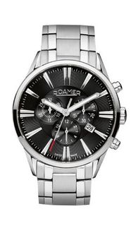 Roamer Superior Quartz with Black Dial Chronograph Display and Silver Stainless Steel Bracelet 508837 41 55 50