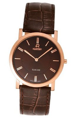 uRoamer of Switzerland Roamer Slim-Line Quartz with Brown Dial Analogue Display and Brown Leather Strap 937830 49 65 09 