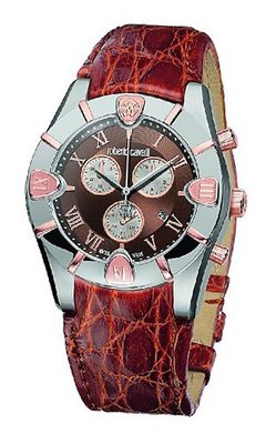 Roberto Cavalli Diamond Chronograph R7251616055 with Crocodile Band and Brown Dial
