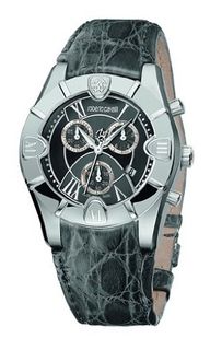 Stainless Steel Case Black Dial Leather Strap Date Display Chronograph