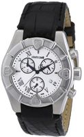 Stainless Steel Case White Dial Leather Strap Date Display Chronograph