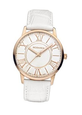 Rodania Swiss Maura Quartz with Silver Dial Analogue Display and White Leather Strap RS2506633