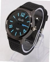 RoKo Charming Blue Pointer Round Steel Case Silicone Quartz Wrist Black