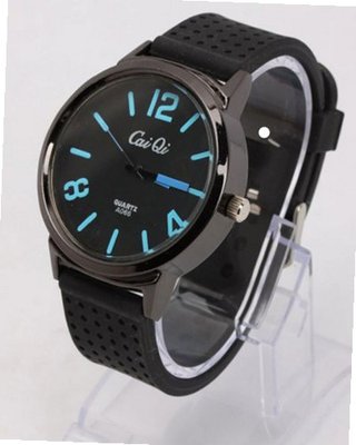 RoKo Charming Blue Pointer Round Steel Case Silicone Quartz Wrist Black