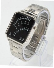 RoKo Fashion 29 LED Blue Sector Light Digital Sports Plastic band Stainless Steel Silver