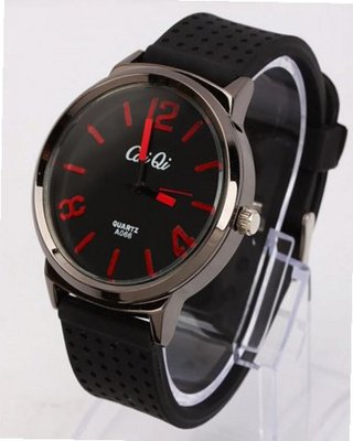 RoKo New Charming Pointer Round Steel Case Silicone Band Quartz Wrist Red