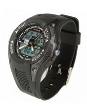 Waterproof Popular Dual Time PU Band Sport s Diving Wrist Black
