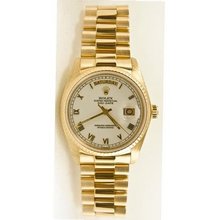 Rolex 18k Yellow Gold President Day Date Model 18238 White Roman Dial
