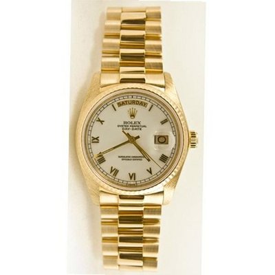 Rolex 18k Yellow Gold President Day Date Model 18238 White Roman Dial