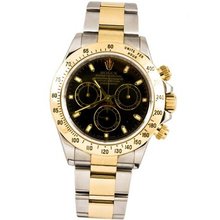 Rolex 40mm Stainless Steel & 18K Gold Daytona Model 116523 Black Stick Dial Inner Bezel Engraving Model